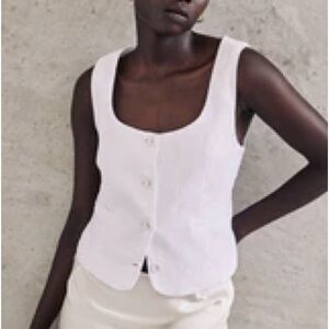 DISSH OSCAR WHITE SCOOP NECK LINEN VEST - 4 / WHITE